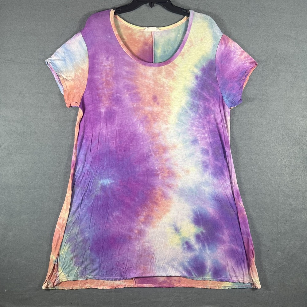Forever Rose Women's Tie Dye‎ Scoop Neck Short Sleeve Mini Dress Tunic Top